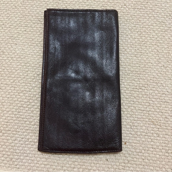 VINTAGE BOND STREET ITALY BROWN SLIM CHECKBOOK WALLET - Picture 1 of 6